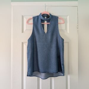 Design Lab Lord & Taylor Blue Keyhole Denim Blouse